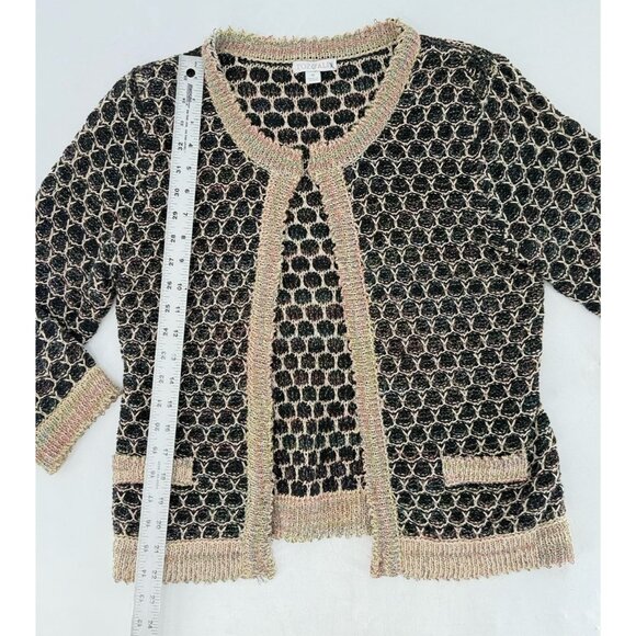 Roz & Ali Women’s Knit 3/4 Sleeve Metallic Weave Cardigan Sweater Sz M Preppy - Picture 7 of 9